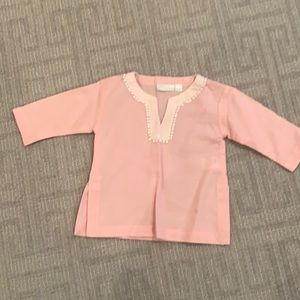 Light pink linen caftan for your mini-me, 6-12 months
